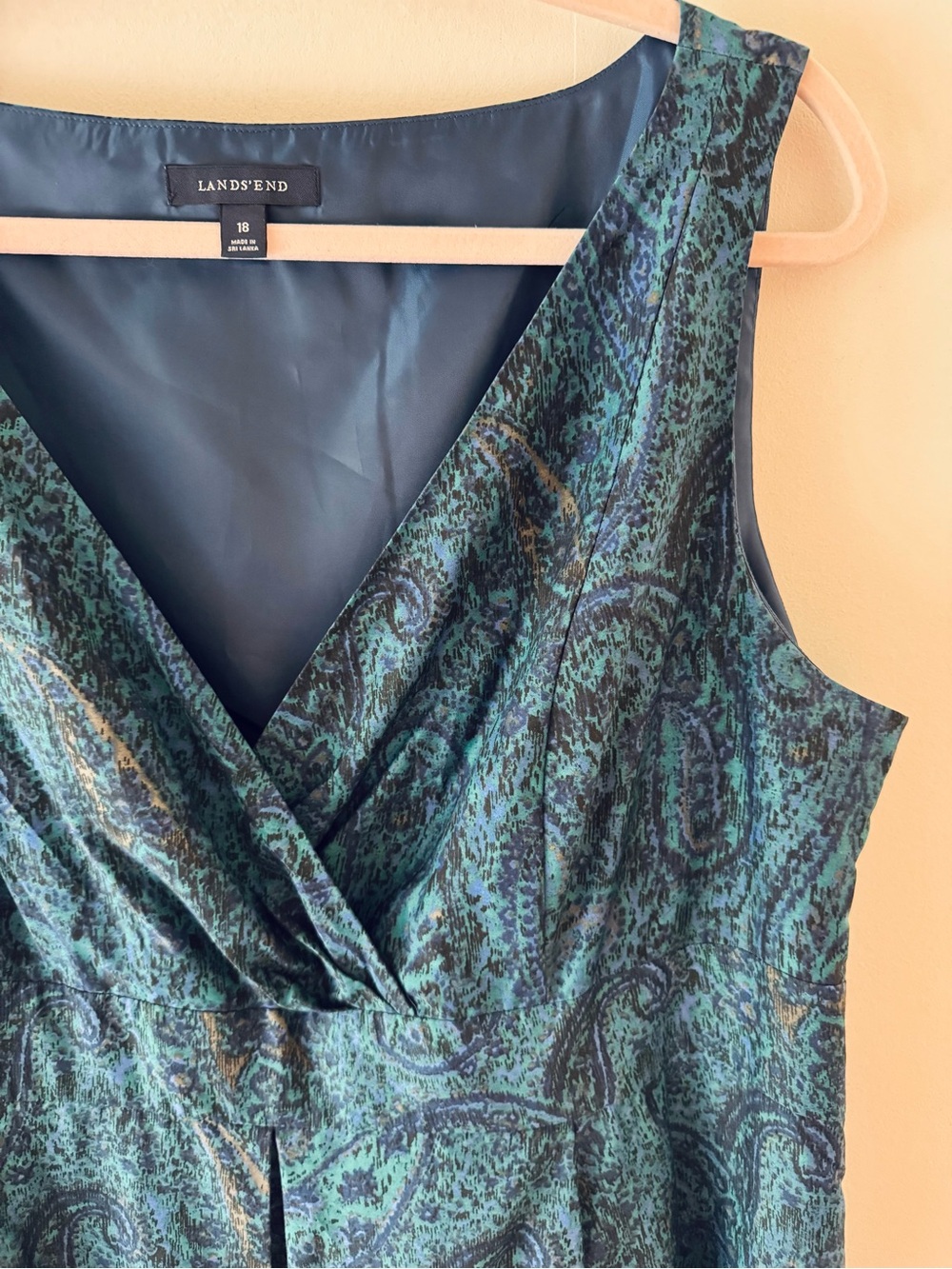 Lands' End Teal and Navy Paisley Wrap Dress